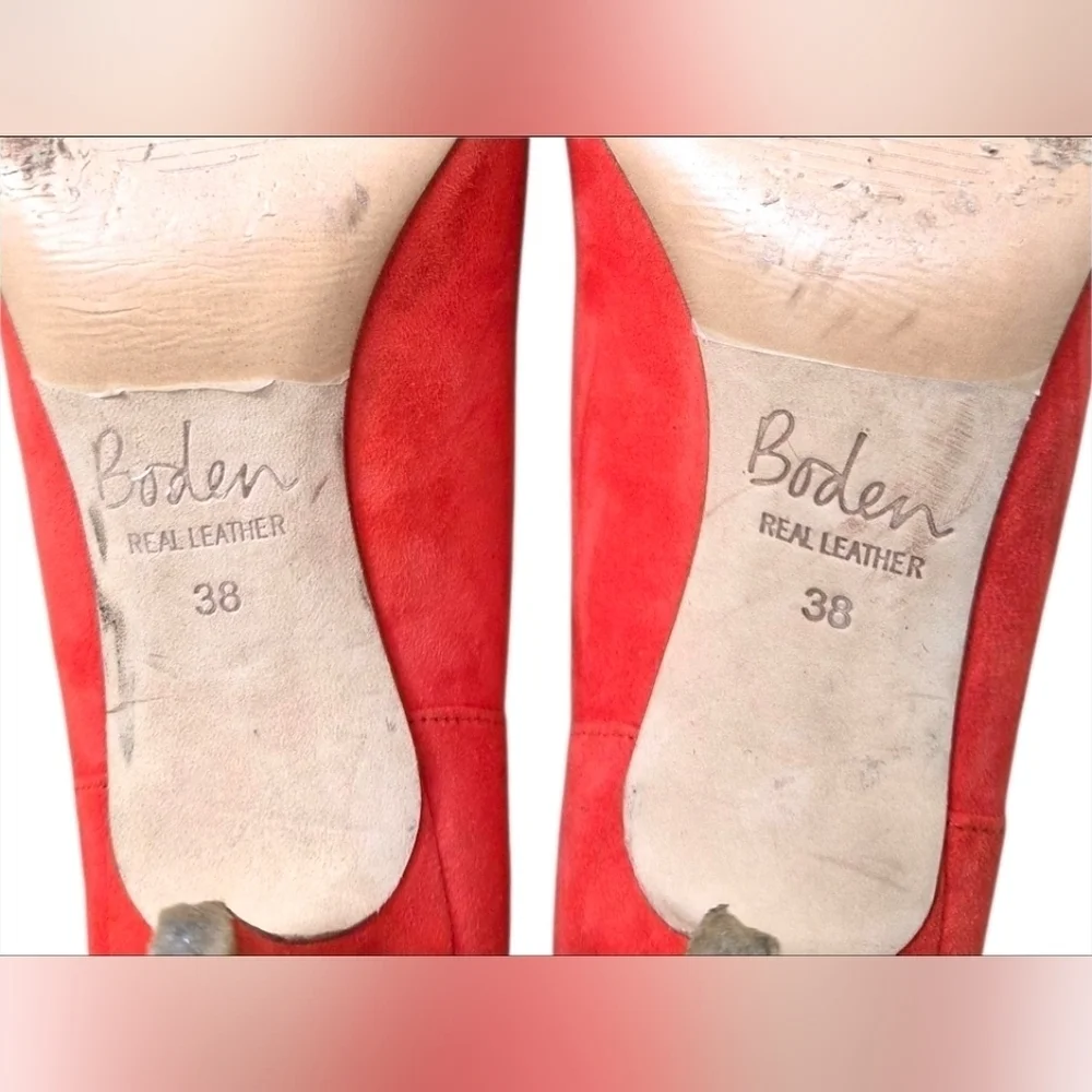 Boden Suede Leather Madison Courts Burnt Orange Scallop Heels Size 7.5